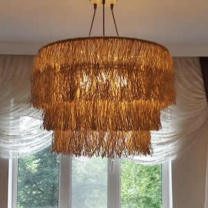 Boho Pendant Light Fixture, Fringe Chandelier 55cm, Bohemian Beach Style Ceiling Hanging Lamp Shade