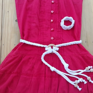 White Rope Belt and Bracelet 2 in 1, High Waist Belt, Handmade Dress Belt, Braided Rope Belt, Women Knot Belt, Long Wrap Belt