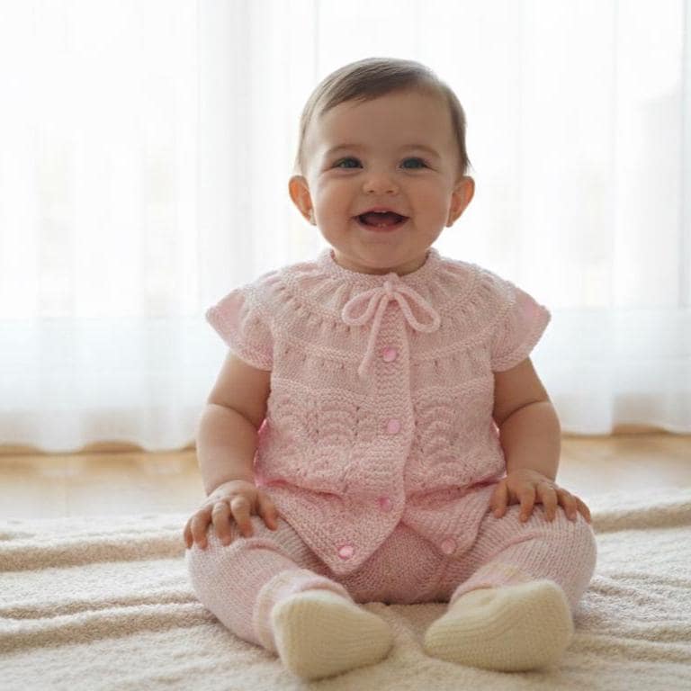 Knitted Baby Clothing Set, Pink Sleeveless Sweater Vest Pants and Booties Set for Baby, Newborn and Infant Crochet Fall Wool Clothes
