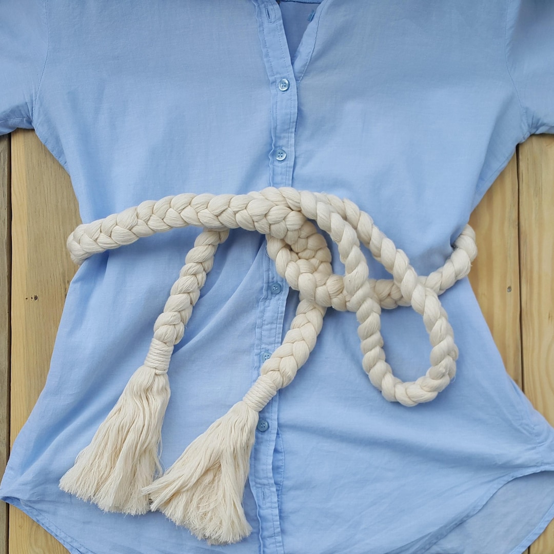 Cotton Braided Belt, Macrame Fringe Waist Belt, Thick Rope  display picture 1