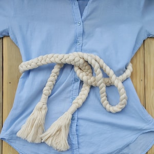 Cotton Braided Belt, Macrame Fringe Waist Belt, Thick Rope Tassel Woven Wrap Around Sash