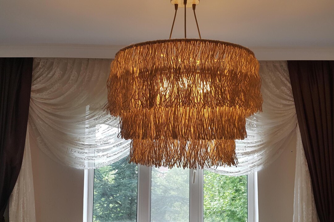 Boho Pendant Light, Fringe Chandelier 55cm Width, Bohemian Lamp Shade ...