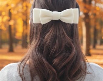Wide Velvet Double Hair Bow Clip for Women Girls, French Barrette, Large Ribbon Bow