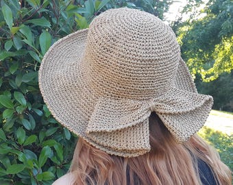 Wide Brim Straw Hat, Raffia Beach Hat, Gardening Straw Hat, Floppy Hat Women, Dress Hat with Bow, Knitted Bucket Hat, Stylish Summer Hat