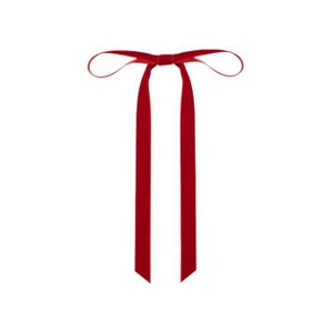 a velvet hair bow made with thin velvet ribbon in a long tail design attached to a french barrette clip, shown as a long tail hair bow suitable as a hair bow for women and hair bows for girls. the shape works as a ribbon hair bow or hairpin bow clip, styled like a ponytail holder bow or long ribbon bow. ideal as a christmas hair bow and fits gifting needs such as gift for her or gift for girl.