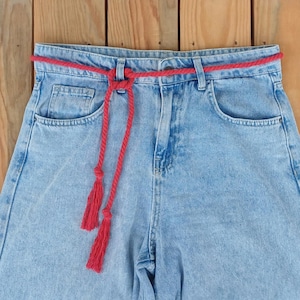 Tassel Cotton Rope Belt, Thin Braided Belt, Slim Wrap Waist Belts for Women