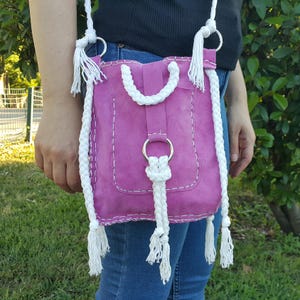 Pink Leather Bag, Small Crossbody Bags, Mini Leather Purse, Sling Bag for Women, Girls Organizer Bag, Leather Tote Bag, Women Shoulder Bag