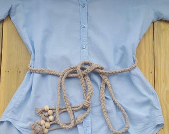 Ceinture en corde tressée avec perles, robe bohème à nouer à la taille, ceinture portefeuille en macramé à pampilles pour femme