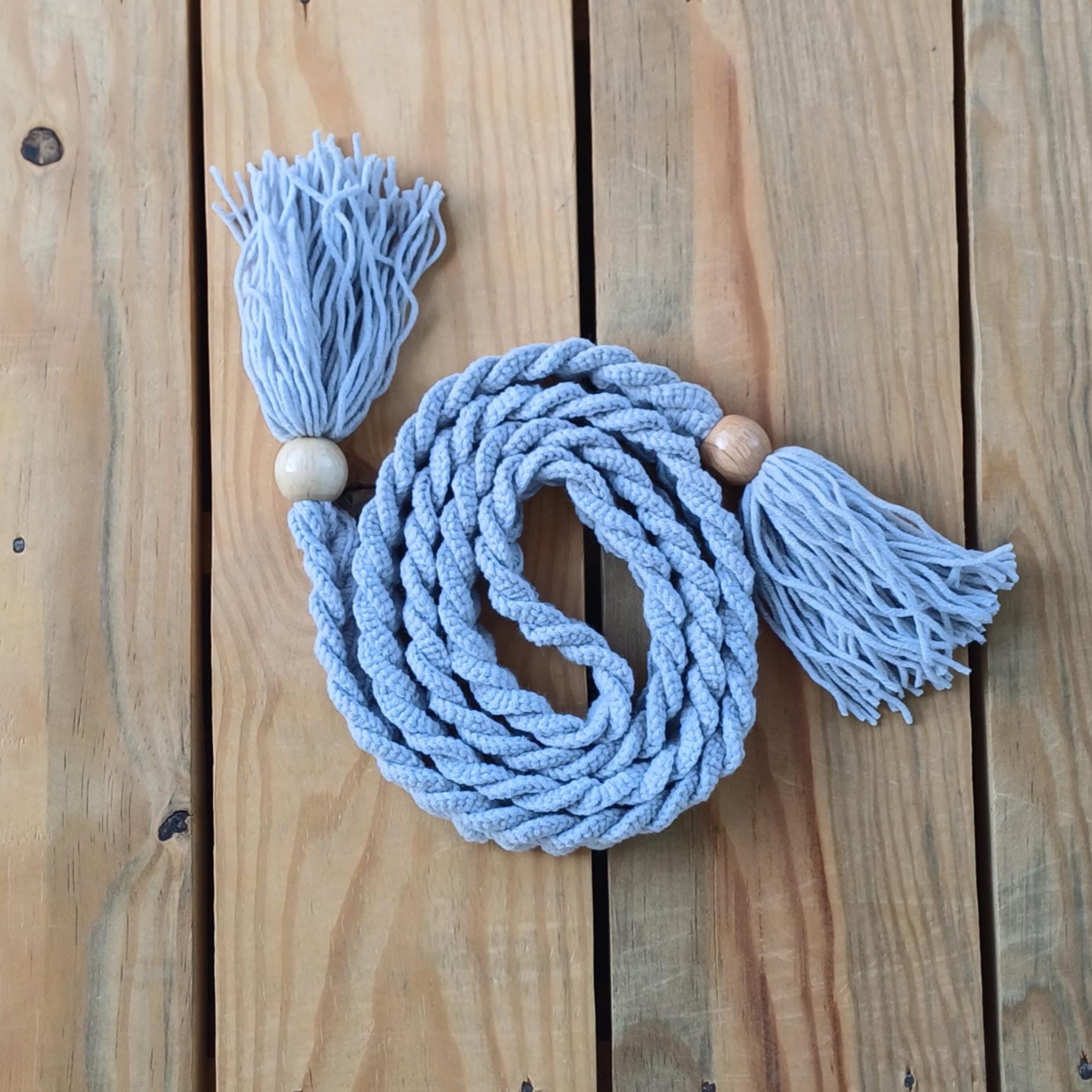 Braided Rope Belt, Beaded Tassel Woven Wrap Belts, Crochet 
