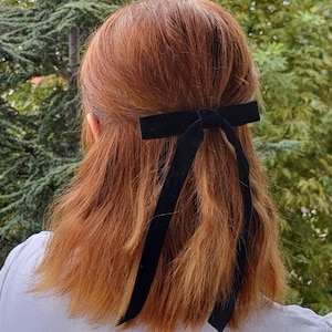 Black Velvet Hair Bows for Women 28 Color, Long Tail Hair Bow, Velvet Bow Hair Clip, Black Hair Ribbon, Red Christmas Hair Bow Barrette