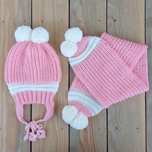 Baby Kinder Winter Strickmütze und Schal Set, passende gehäkelte Pom Pom Mütze und Schal, Mädchen Jungen Kind Kleinkind Kleidung Set, Babypartygeschenk
