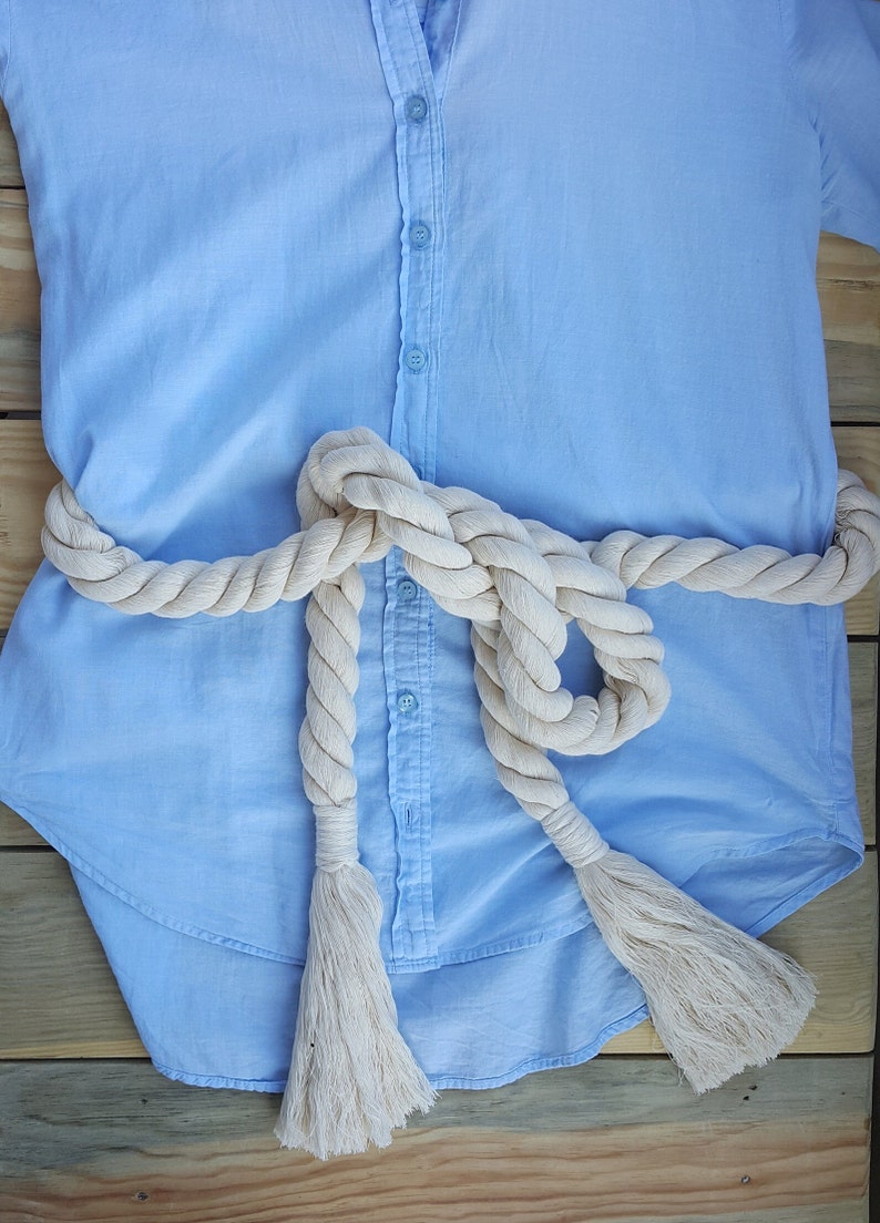Nautical Rope Belt, Handmade Cream Tassel Wrapped Belt, Thick Cotton ...