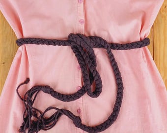 Ceinture en corde de coton tressée à la main, ceinture tissée bohème à pampilles, lien réglable en macramé à la taille
