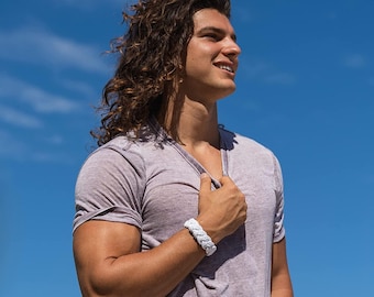 Bracciale con nodo marinaio, braccialetti con corda bianca a forma di testa di turco, braccialetti con cordino color crema intrecciato spesso nautico