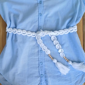 Ceinture en crochet blanche, ceinture à pampilles en corde tressée, ceintures en coton macramé pour femmes