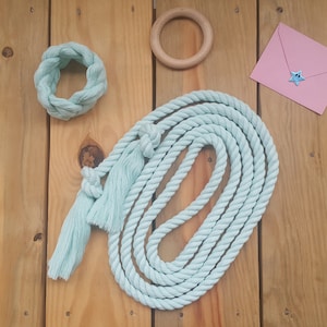 Mint Tassel Belt and Bracelet, Handmade Women Belt, Braided Rope Belt, Linen Dress Belt, Thin Macrame Belt, Wrap Waist Belt Slim