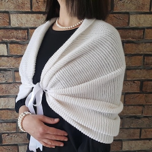 Knit Wedding Shawl, Ivory Bridal Capelet, Wedding Cover Up, Shoulder Wrap Shawl, Knit Shrug Bolero, Lace Crochet Shawl, Plus Size Shawl Cape