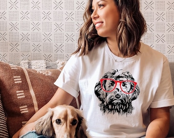 Goldendoodle with Glasses Shirt, Goldendoodle Shirt, dog lover shirt, Dog shirts, dog mom shirt, animal lover shirt, dog mama, trendy shirts