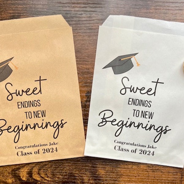 Graduation Party Decor, Graduation favor bags, Graduation decorations, Class of 2024, Cookie bags, Sweet endings new beginnings, treat bags,