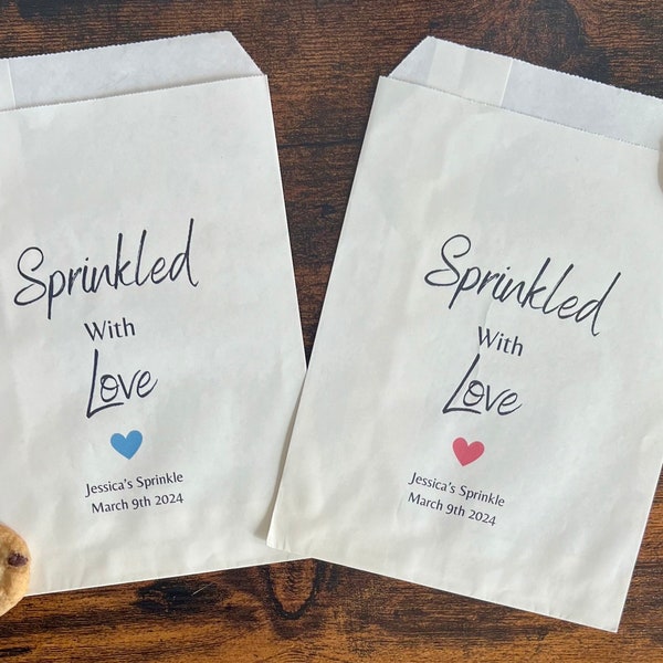 Custom Sprinkled with Love Treat bags, Baby shower party favors, baby sprinkle party supplies, personalized baby shower treat bags, favors,