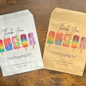 Popsicle baby shower party favor bags, thanks for popping by, gender-neutral party, party bags, summer baby shower, boy or girl party, decor image 1