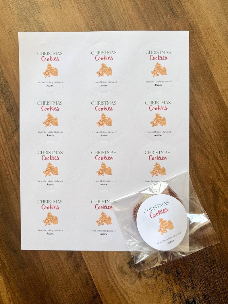 Christmas cookie stickers and bags, Holiday cookie bag, Cookie labels for Christmas, personalized baking labels, Holiday bakery stickers image 1