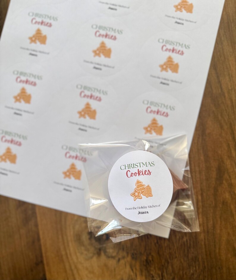 Christmas cookie stickers and bags, Holiday cookie bag, Cookie labels for Christmas, personalized baking labels, Holiday bakery stickers image 2