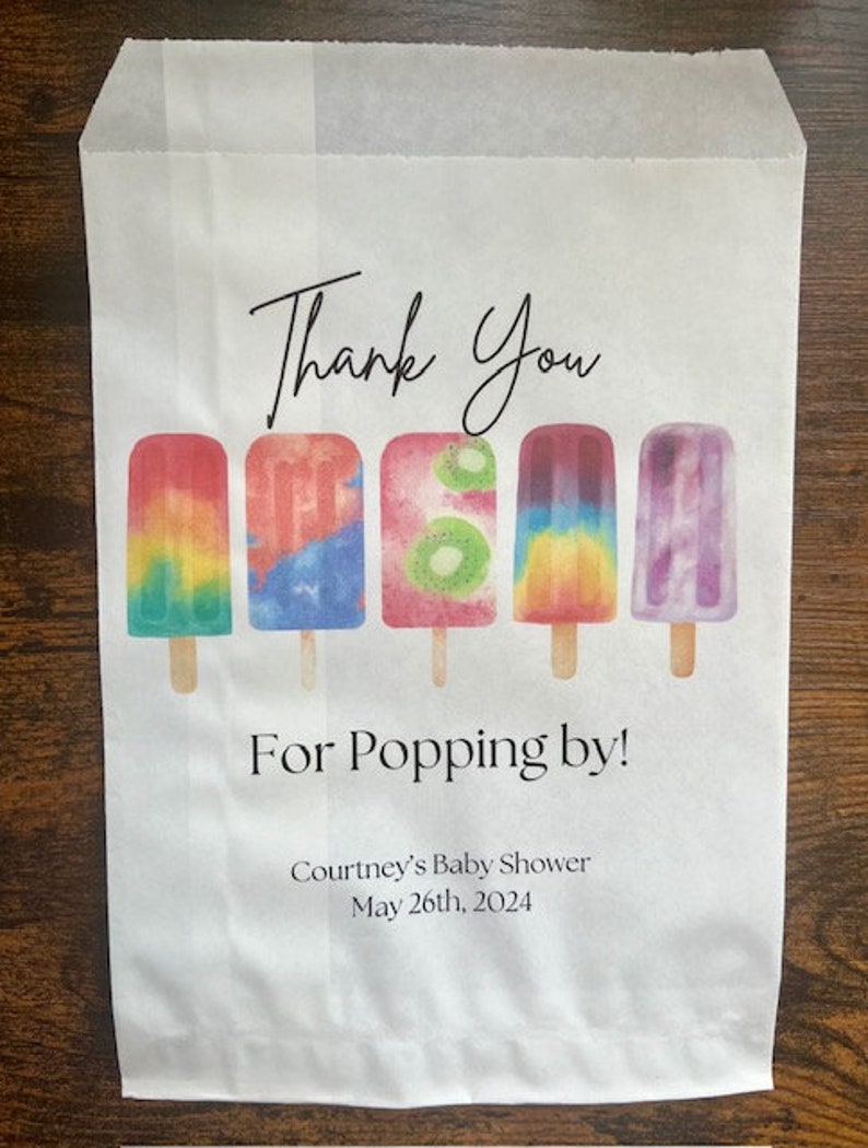 Popsicle baby shower party favor bags, thanks for popping by, gender-neutral party, party bags, summer baby shower, boy or girl party, decor image 5