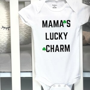 Mama's good luck charm baby shirt, St. Patrick's Day toddler shirt, kids' Irish shirt, baby St. Patrick's Day bodysuit, St. Paddys day shirt image 1