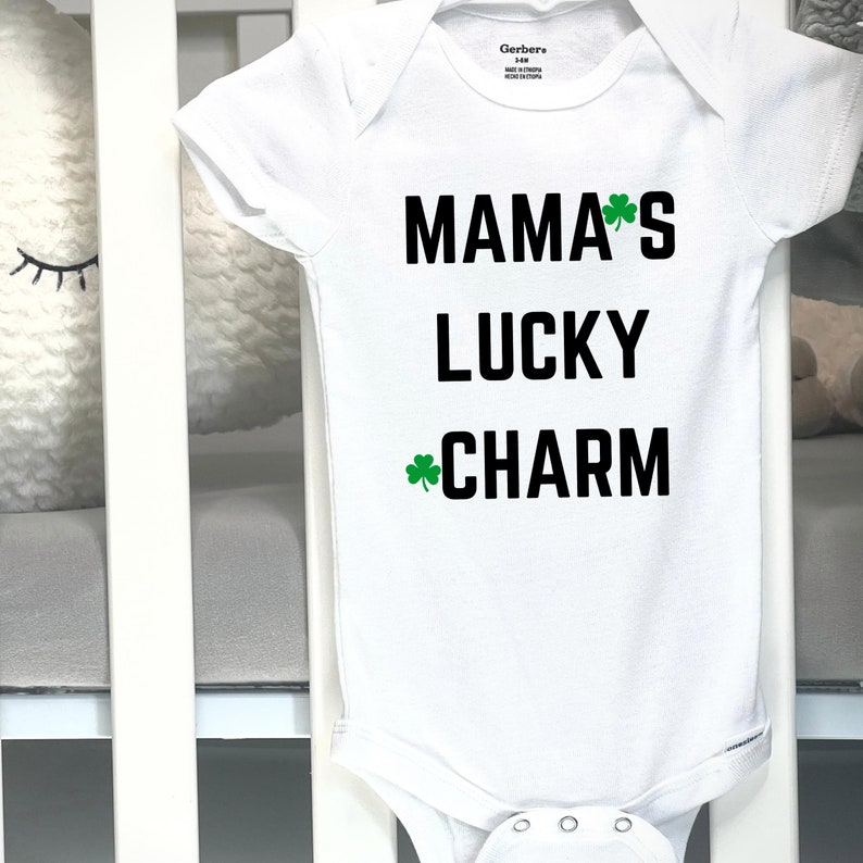 Mama's good luck charm baby shirt, St. Patrick's Day toddler shirt, kids' Irish shirt, baby St. Patrick's Day bodysuit, St. Paddys day shirt image 1