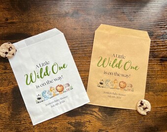 A little Wild one is on the way, treat bags, candy bags, dessert bags, baby shower party favors, wild one baby shower, safari shower, jungle