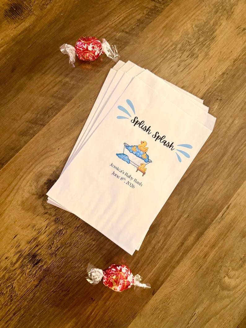 Sacolas de lembrancinhas para chá de bebê com tema "Splish Splash", festa na piscina para o bebê, sacolas de guloseimas para chá de bebê de verão, sacolas para biscoitos, sacolas de doces para chá de bebê de verão. imagem 2