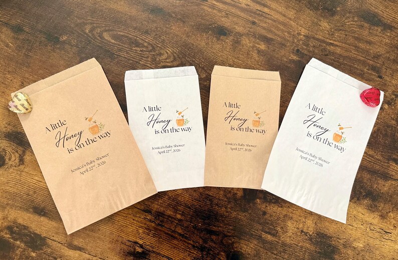 A little honey is on the way baby shower favor bags, treat bags, cookie bags, personalized party favor bags, honey baby shower image 2