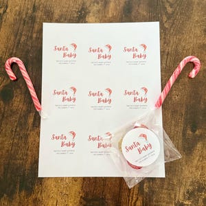 Pegatinas para baby shower de Papá Noel, Baby Shower de Papá Noel, Pegatinas y bolsas, Etiquetas navideñas personalizadas