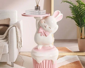 Cute Children's Side Table-Cute Rabbit Side Table-Rabbit Baby Side Table-Baby Rabbit Statue- Rabbit Coffee shape