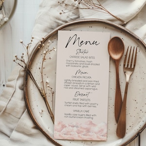 Cloud-babyshowermenu | Bewerkbaar menu | Laten we eten | Roze menu | Babyshowermenu Wolkenthema | Heteluchtballondouche | Voedselkaart | L00E9