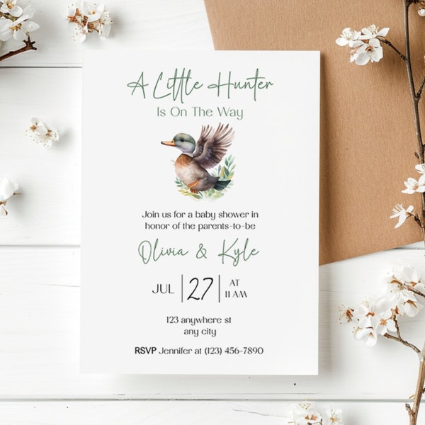 Mallard Baby Shower Invitation | Hunting Themed Baby Shower | Hunting Baby Shower | Rustic Party Theme | Duck Hunting Party | L00E3