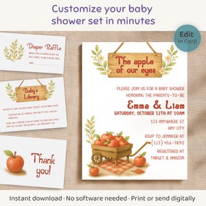 Apple Baby Shower Invitation Set, Fall Editable Template, The Apple of Our Eye Baby Shower Invite, Gender Neutral Autumn Invite Design, BS17
