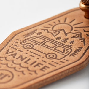 Llavero de cuero genuino Vanlife estilo motel: idea de regalo para amantes de las furgonetas, conversiones de furgonetas VW, autocaravanas, Grand California y viajes.