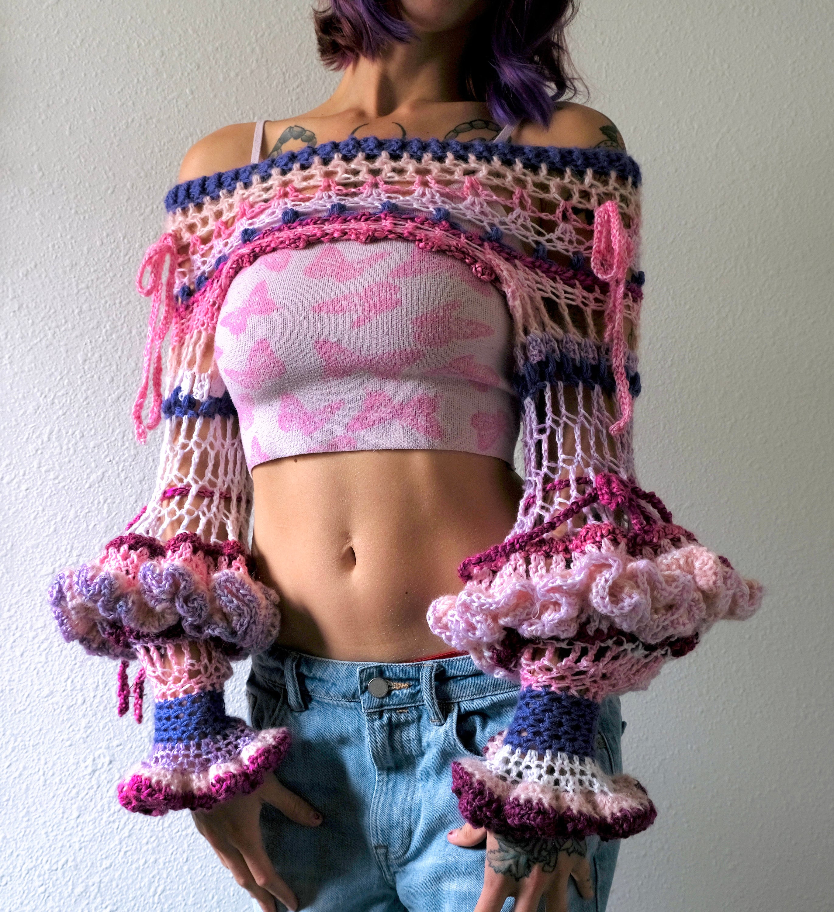 Women's White Crochet Button Up Shrug