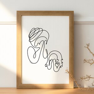 Shabbat Judaica Jewish Decor Modern Continuous Line Art Abstract Print Shabbos Candle Lighting Mother Daughter Head Wrap Tichel 1 Daughter