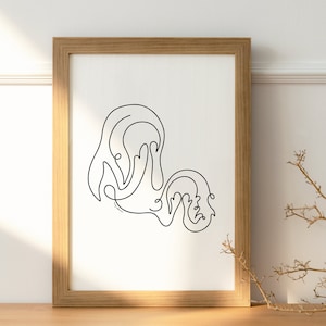 Shabbat Judaica Jewish Decor Modern Continuous Line Art Abstract Print - Shabbos Candle Lighting Mother Daughter - Scarf Tichel One Daughter