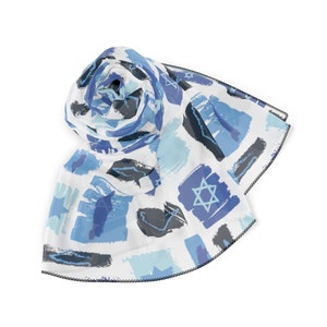 Bufanda cuadrada de moda del orgullo de Israel - Material Poly Voile - 2 tamaños - Estrella judía, Mapa de Israel, Bandera israelí - Patrón azul "pintado"