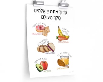 Jewish Blessings On Food | Brachot | Brachos | Printed Poster | Judaica | Vibrant Colorful Print