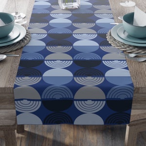 Chanukah Table Runner Jewish Holiday Gift - Geometric Modern Menorah Pattern in Blue Judaica Decor