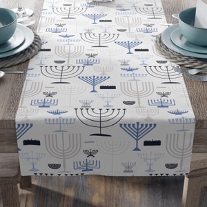 Chanukah Table Runner Jewish Holiday Gift - Menorah Pattern Judaica Decor