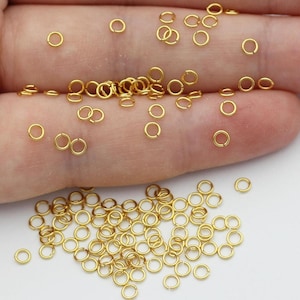 100pcs 0.5x3mm Gold Jump Rings, 24K Plated Brass Open Connector Loops for Delicate Jewelry Making Findings, Permanent Jewelry Jump Rings