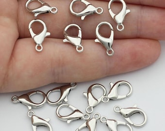 10pcs 14mm Silver Lobster Clasp, Silver Plated Sturdy Metal Clasp for Jewelry Making, Lobster Claw Clasps Hooks for Bracelets & Necklaces