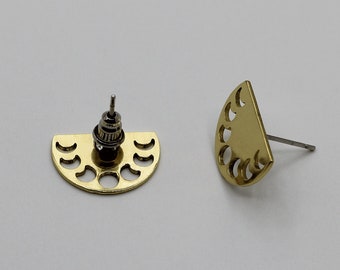 2pcs Raw Brass Moon Studs, Semi Circle Moon Earrings, Brass Half Moon Earrings, Brass Earring Findings, Laser Cut Jewelry Making Supplies