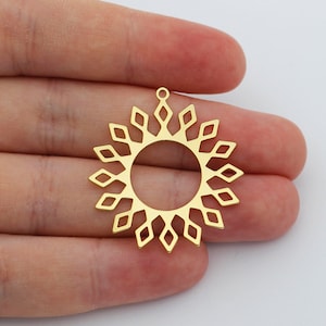 Gold Sun Charm Pendant, Gold Plated Brass Necklace Charms, Earring Charms, Clay Earring Components, Sunshine Charm, Jewelry Supplies